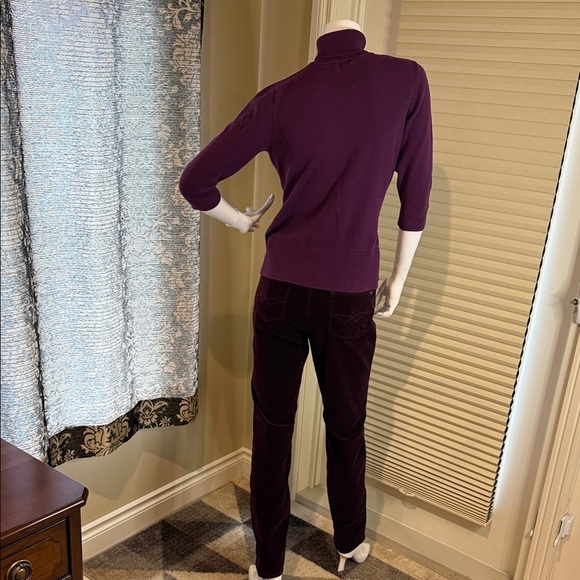 Reitmans Argyle Sweater Cotton Blend Purple Turtleneck 3/4 Sleeves Women’s Sz M - Picture 4 of 13